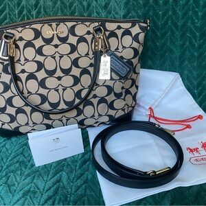 Coach Kelsey Black and Tan Signature Shoulder Bag Satchel
